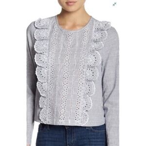 Melrose & Market Blue and white Striped Ruffle Blouse Top size XL lace